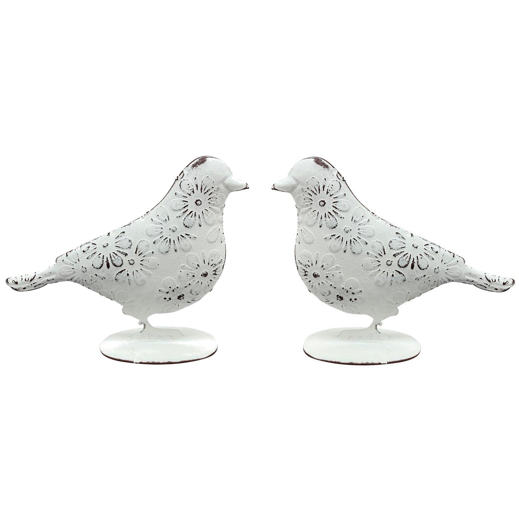 2er Set Deko Vögel Metall Weiß Dekofigur
