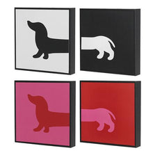 Lade das Bild in den Galerie-Viewer, 4er Set Dackel Wandbilder Kunststoff Rot Schwarz 15 cm Bilderset modern
