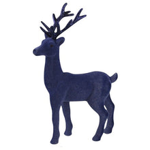 Lade das Bild in den Galerie-Viewer, Dekohirsch Blau Glitzer Kunststoff beflockt Dekofigur Weihnachten Winter Hirsch Deko
