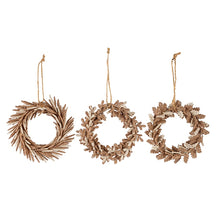 Lade das Bild in den Galerie-Viewer, 3er Set Filzkränze Beige Braun Kleine Dekokränze Ø 10 cm Aufhängeschlaufen – Blatt-, Zweig- und Blütenmotive für Wand, Tür und Geschenke
