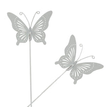 Lade das Bild in den Galerie-Viewer, 2er Set Dekostecker Schmetterling Weiß Metall Gartenstecker Deko Garten
