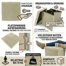 Lade das Bild in den Galerie-Viewer, Aufbewahrungshocker faltbar Creme Beige 38 cm Cord Deko Hocker Sitzwürfel
