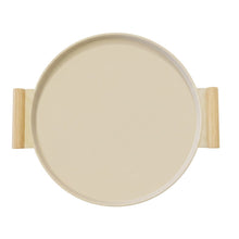 Lade das Bild in den Galerie-Viewer, Dekotablett rund Creme Beige 36 cm modern Tablett Metall Holz
