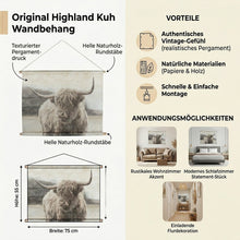 Lade das Bild in den Galerie-Viewer, Wandbild Wanddeko Highland Rind Vintage Pergamentpapier 75 x 55 cm
