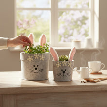 Lade das Bild in den Galerie-Viewer, 2er Set Geschenkkorb Osterhase Filz Grau Rosa Ostergeschenkkorb Deko Ostern
