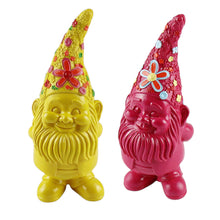Lade das Bild in den Galerie-Viewer, Dekozwerg Flower Power Gelb oder Pink 20 cm Zwerg Gartenzwerg Polyresin Dekofigur
