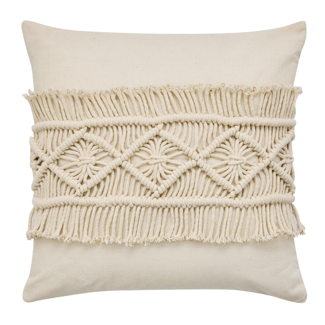 Dekokissen 45 x 45 cm mit Inlet Makramee Beige Baumwolle Sofakissen Zierkissen