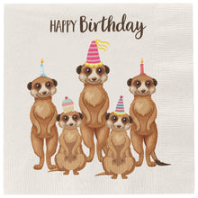 Lade das Bild in den Galerie-Viewer, 40er Set Papierservietten Happy Birthday 33 cm Erdmännchen Servietten Papier Geburtstag
