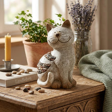 Lade das Bild in den Galerie-Viewer, Dekofigur Katze Polyresin 21 cm modern Dekokatze Figur Grau Beige
