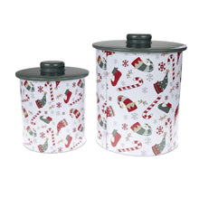 Lade das Bild in den Galerie-Viewer, 2er Set Gebäckdose Metall Weihnachten Blau oder Weiß Plätzchendose Keksdose
