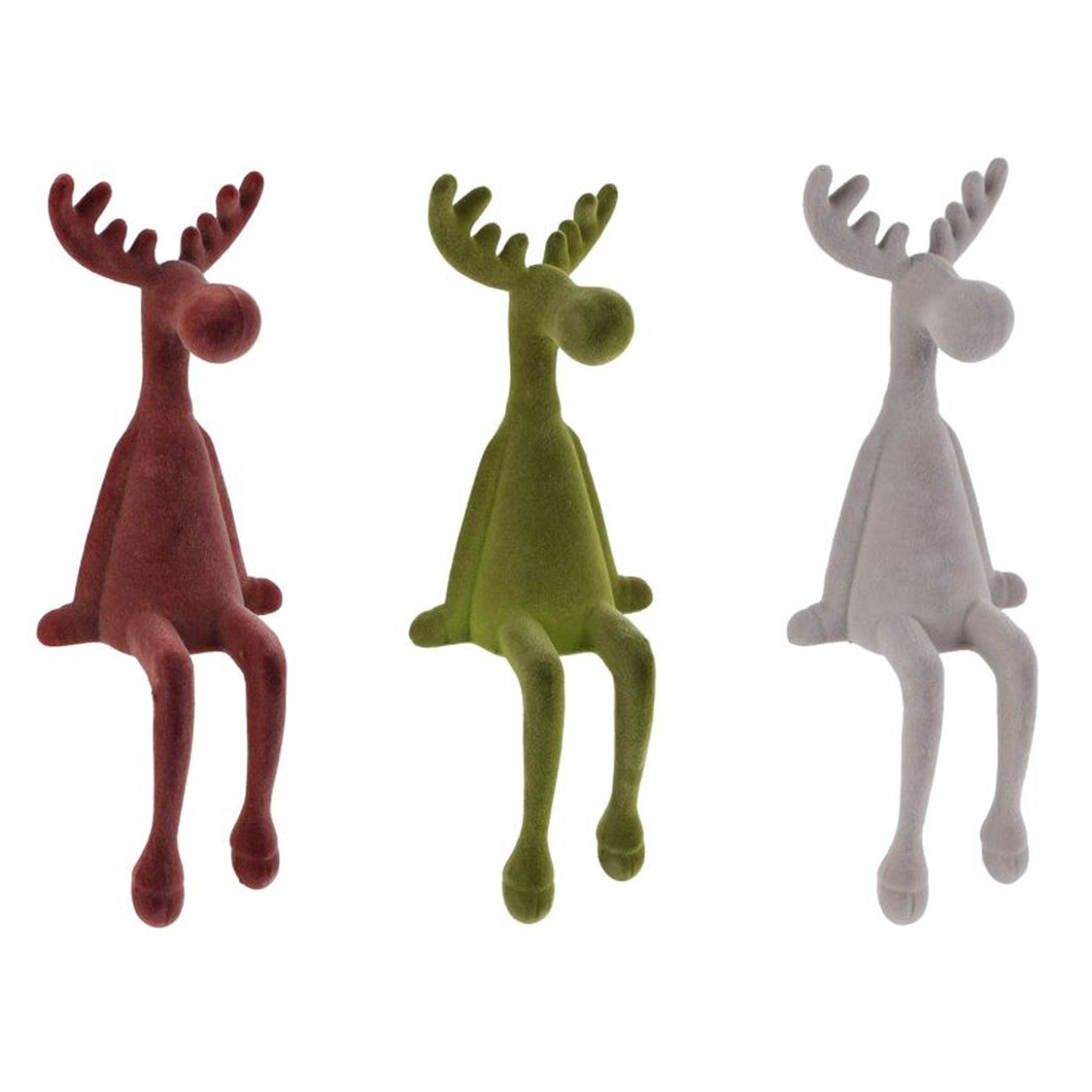 Kantenhocker Rentier Braun Taupe od. Grün Kunststoff beflockt 3er Set modern Weihnachten