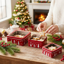Lade das Bild in den Galerie-Viewer, 2er Set Gebäckdose Metall Weihnachten Blau oder Weiß Plätzchendose Keksdose
