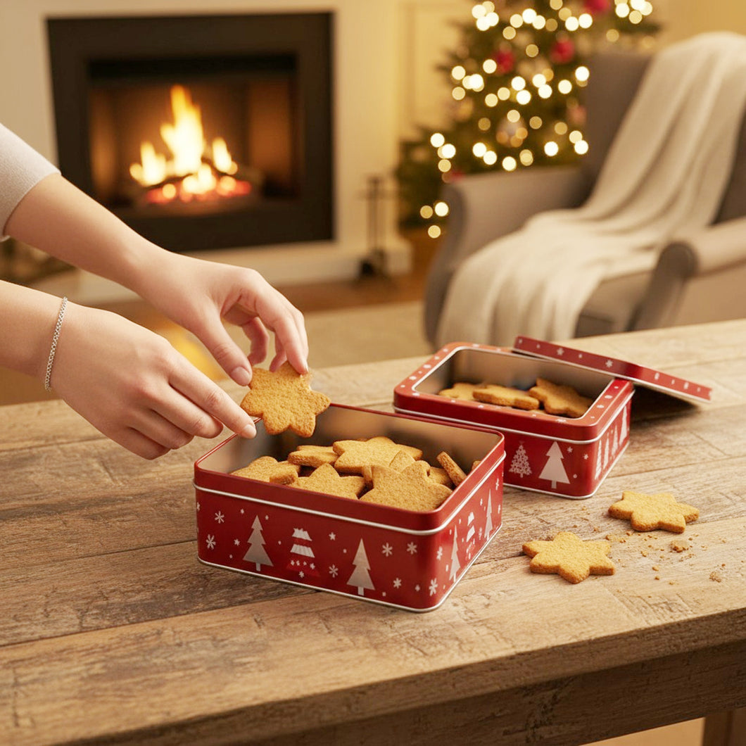 2er Set Gebäckdose Metall Weihnachten Blau oder Weiß Plätzchendose Keksdose