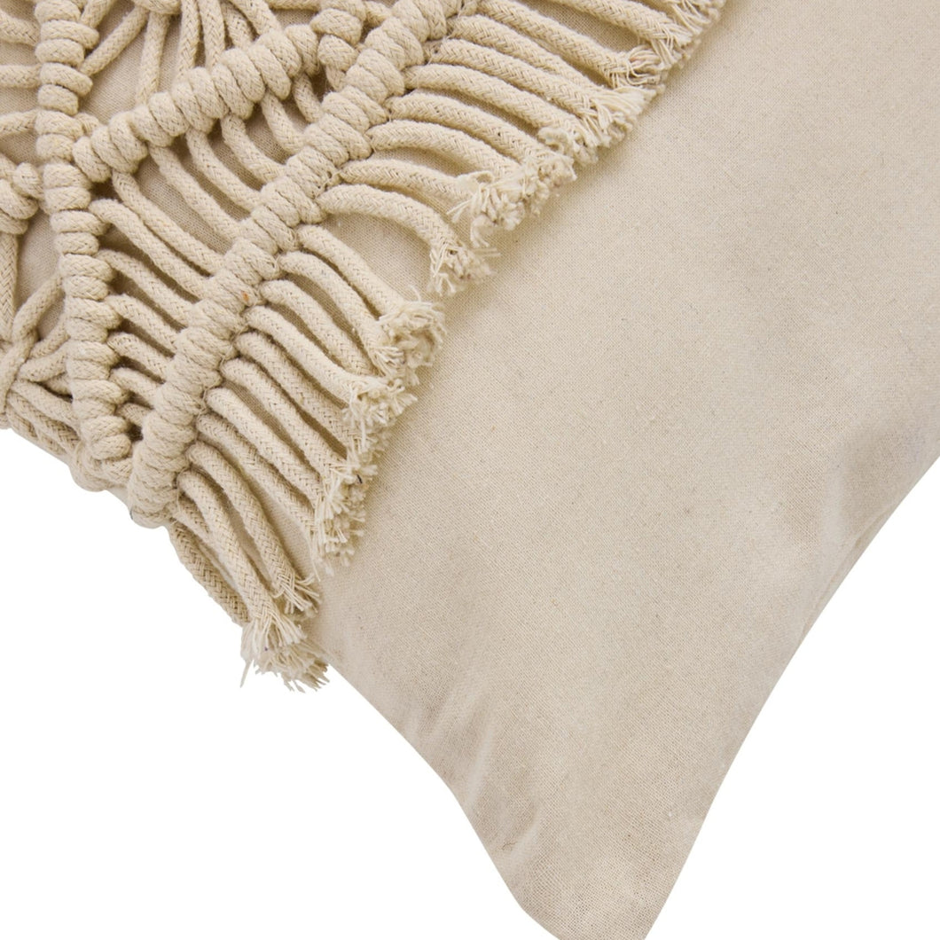 Dekokissen 40x40 cm od. 30x50 cm mit Inlet Makramee Beige Baumwolle Sofakissen Zierkissen mit Reißverschluss
