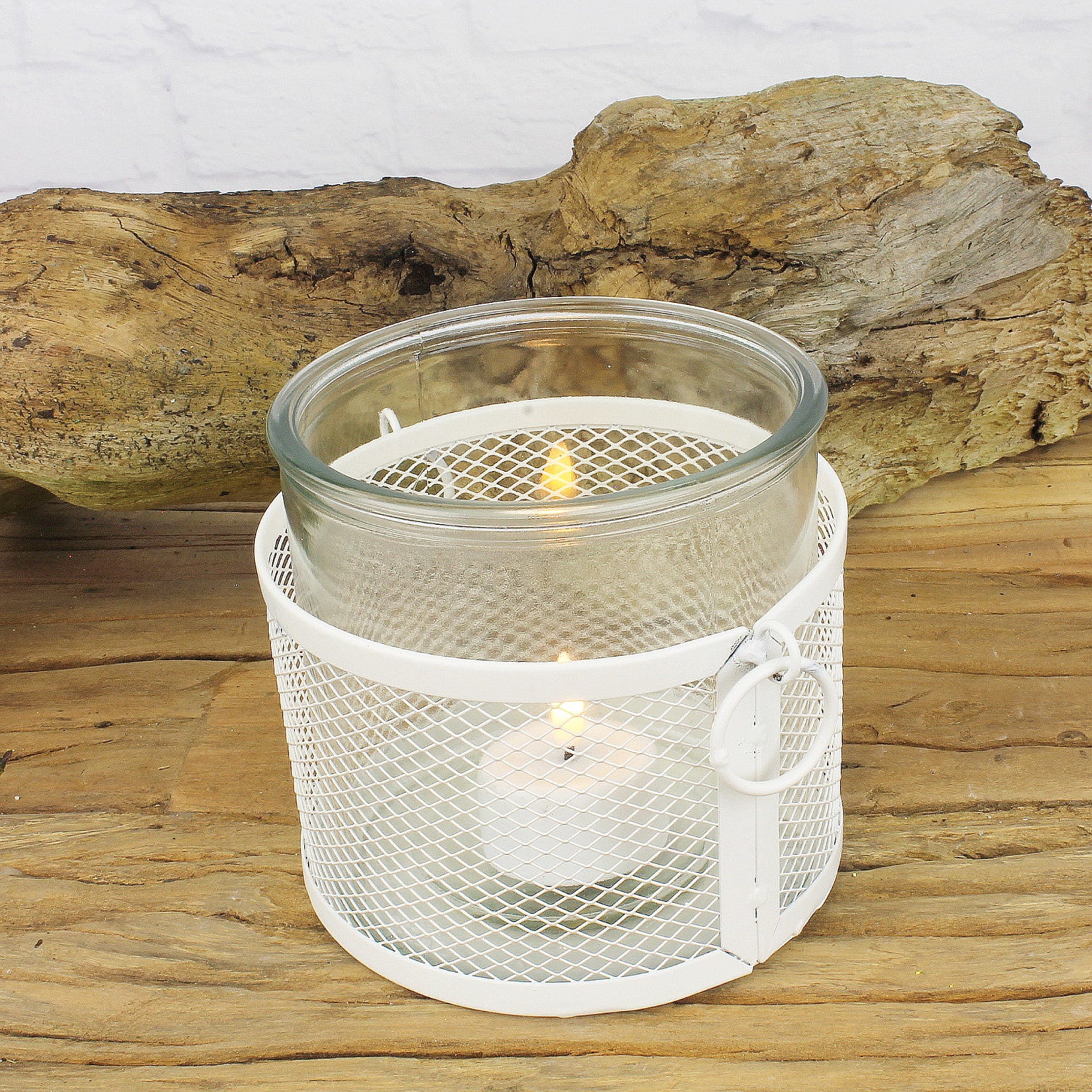 Windlicht Weiß Metall Glas – Macosa Home