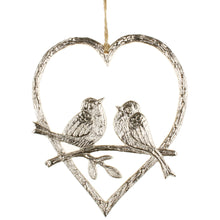 Lade das Bild in den Galerie-Viewer, Dekohänger Herz Vogel Metall Silber
