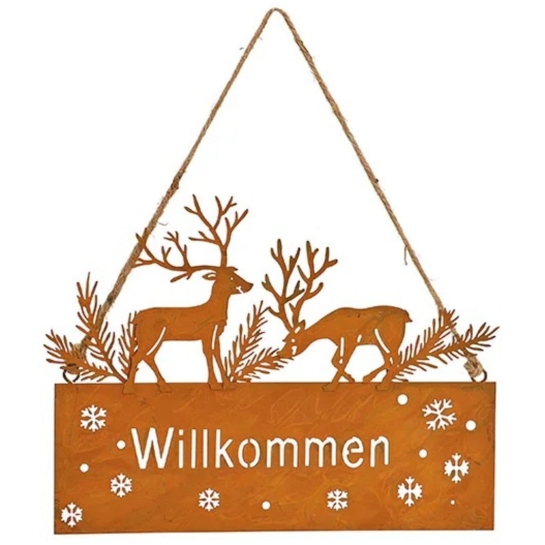 Hängedeko Hirsch Willkommen Schild Rost