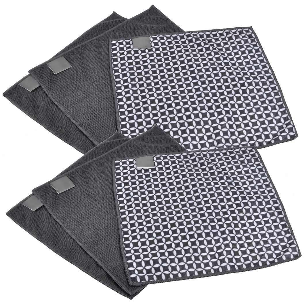 Microfasertücher 6-Set 4x dunkelgrau 2x grau/weiß gemustert