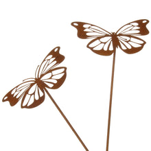 Lade das Bild in den Galerie-Viewer, 2er Set Gartenstecker Schmetterling Rost Metall
