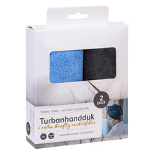 Lade das Bild in den Galerie-Viewer, 2er Set Turban Handtuch Mikrofaser blau / anthrazit
