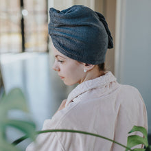 Lade das Bild in den Galerie-Viewer, 2er Set Turban Handtuch Mikrofaser blau / anthrazit
