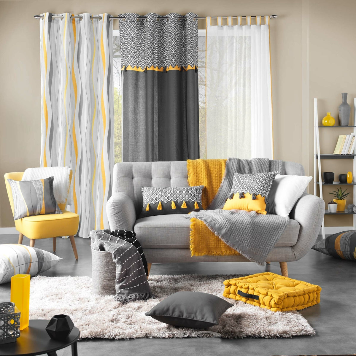 Kissen mit Inlet grau Gelb – Macosa Home
