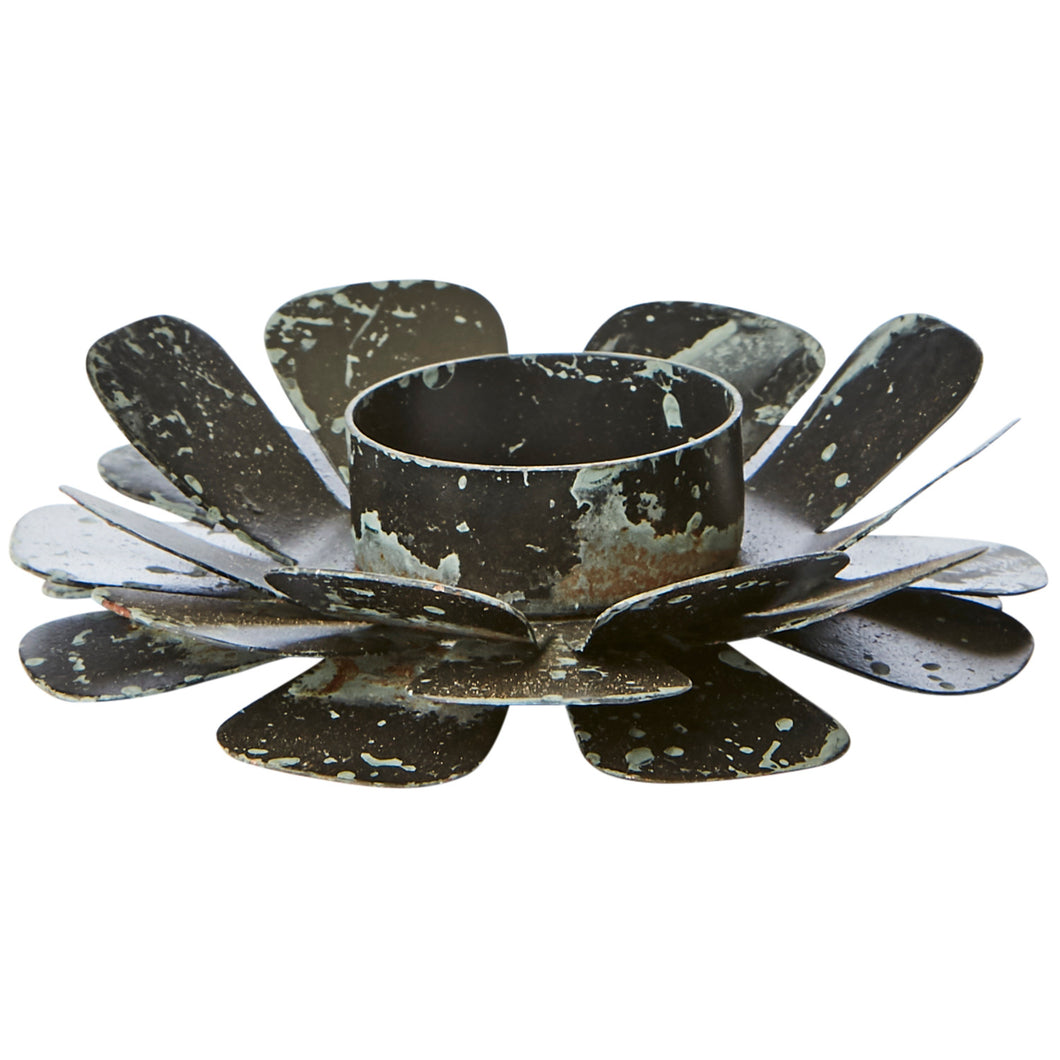 Teelichthalter Blume schwarz/grau